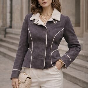 Suede Shearling Jacket |Quiet Luxury, Old Money Preppy Brown Faux Suede